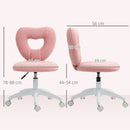 Sedia da Ufficio Imbottita 45x56x78-88 cm con Schienale a Cuore e Rotelle in Velluto Teddy e Plastica Rosa      