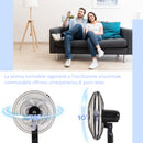 Ventilatore a Piantana 3 Velocità con Telecomando Angolo di Inclinazione Regolabile in Metallo Nero      
