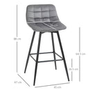 Set 2 Sgabelli Imbottite da Bar 45x47x88 cm in Metallo e Tessuto Vellutato Grigio