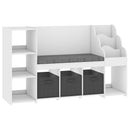 Scaffale Portagiochi per Bambini 3-8 Anni 137x40x80 cm con Libreria a 3 Livelli e Panca con Cuscino in MDF e Tessuto Bianco      