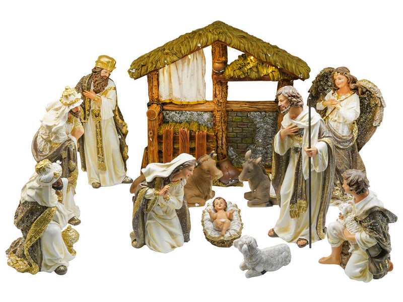 Presepe Natività 12 Pezzi 30 cm con Capanna Bianco