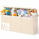 Box Contenitore per Giocattoli 91,5x32x40,5 cm Pieghevole 3 Scomparti 118L in TNT Beige     