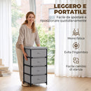 Cassettiera 42x32x80 cm con 4 Cassetti in Tessuto e Struttura in Acciaio Grigio e Nero      