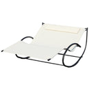 Lettino Prendisole a Dondolo 2 Posti da Giardino 140x200x88 cm in Metallo e Textilene Bianco Crema