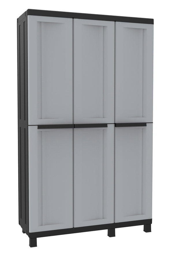 online Armadio Portascope Modulare da Esterno 102x39x170 cm 3 Ante 3 Ripiani in Polipropilene Twist Grigio e Nero