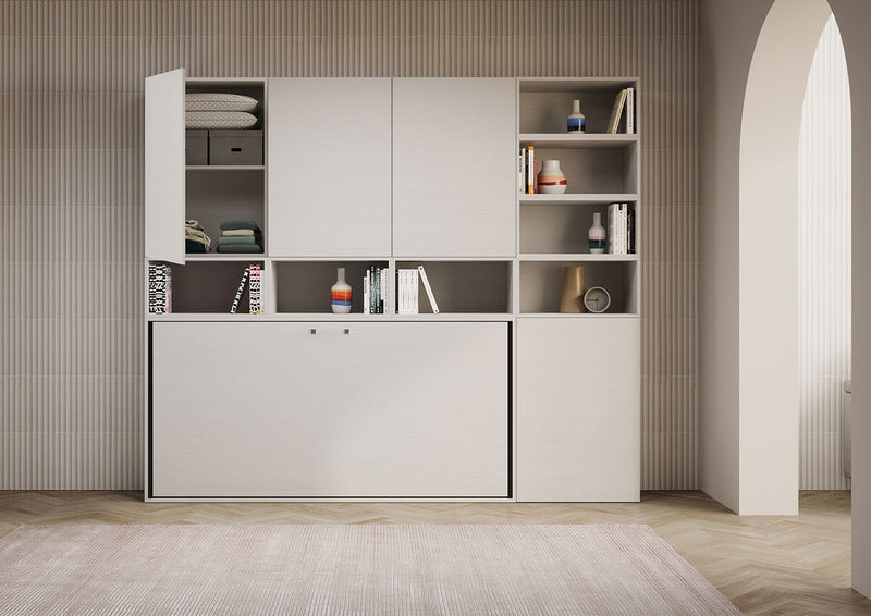 Letto Singolo a Scomparsa Composizione E Kando H226,7 Bianco Frassino con Materasso