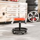Sgabello da Officina con Ruote 38x38x38-50 cm ad Altezza Regolabile in Acciaio e Finta Pelle Arancione      