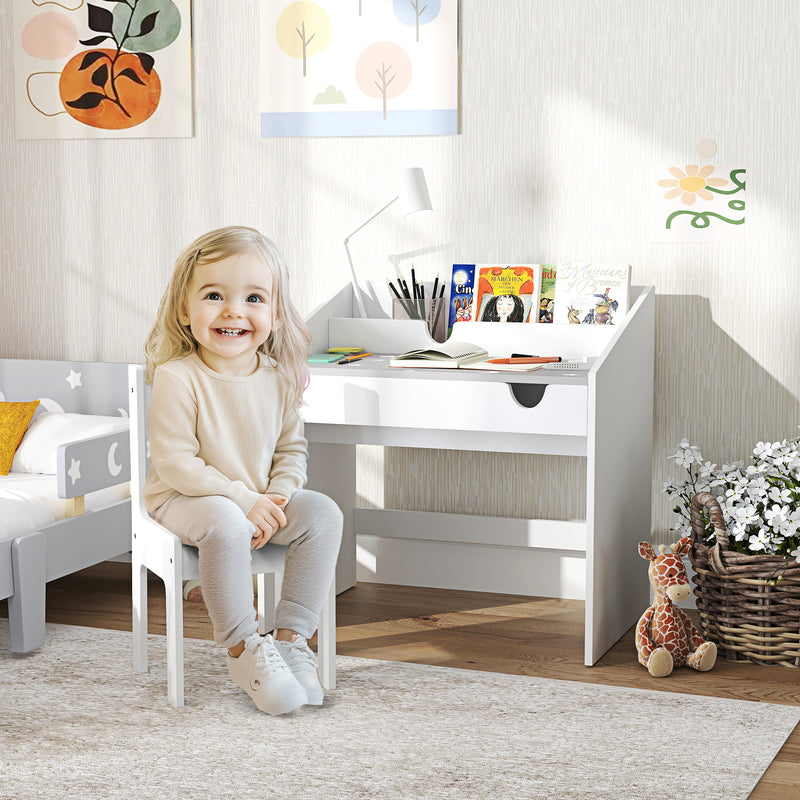 Banco Scuola con Sedia per Bambini 3-6 Anni 69x50x75 cm con Ripiano e Cassetto in MDF Grigio  