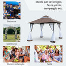 Gazebo da Giardino 3x3m con Zanzariera in Metallo e Poliestere Marrone e Bianco