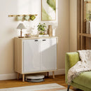 Credenza Moderna 72x35x77 cm a 2 Ante con Ripiano Regolabile Bianco Lucido e Rovere      