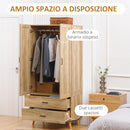 Armadio 2 Ante a Battente con 2 Cassetti 80x54x180 cm  con Asta Appendiabiti in Truciolato Color Legno 