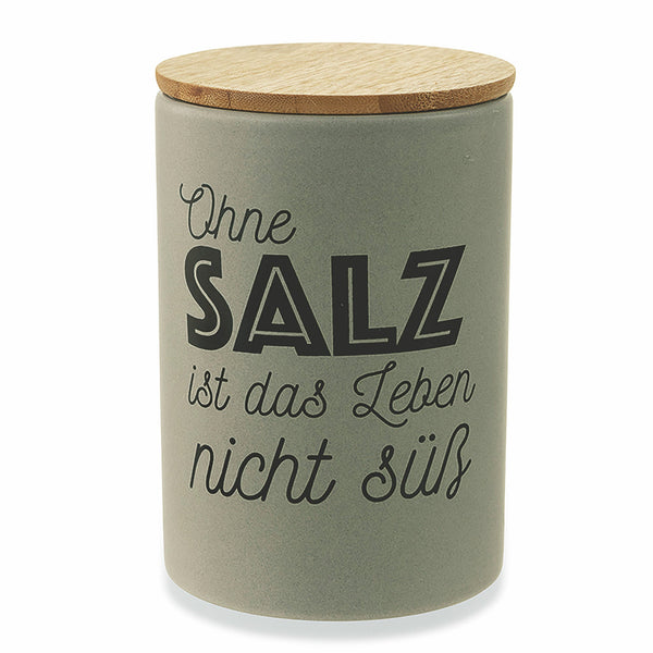 Salzglas mit Schriftzug Ø10x15 cm in Dolomite mit Bambusdeckel Villa d'Este Home Tivoli online