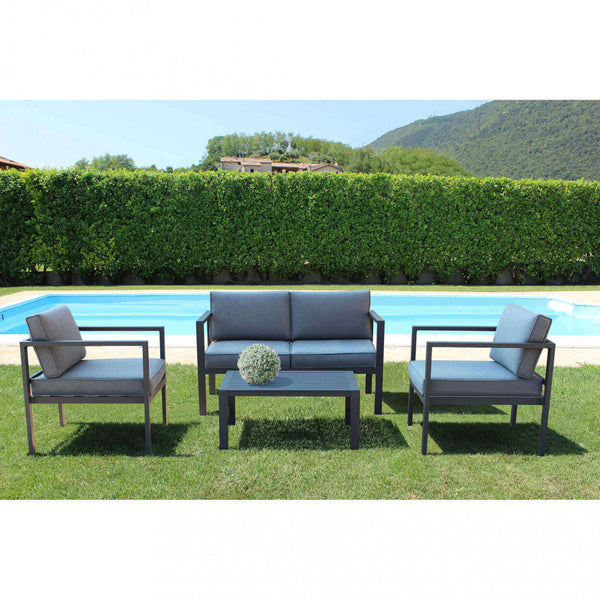 sconto Garden Lounge Set Sofa 2 Sessel und Couchtisch mit Kissen in anthrazitfarbenem Aluminium