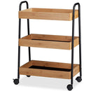 Carrello Trolley Cucina in Metallo 3 Ripiani in legno 4 Ruote Salvaspazio Nero