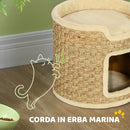 Albero Tiragraffi per Gatti Fino a 5 kg Alto 37 cm a 2 Livelli con Nicchia e Corda in Sisal Cachi      