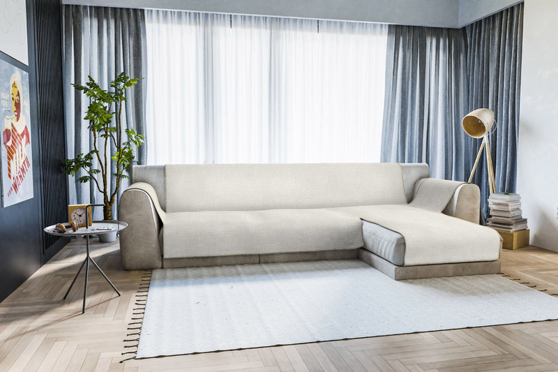 Copridivano in Poliestere con Penisola Destra Panna Varie Misure