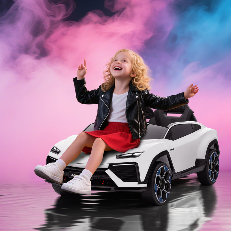 Macchina Elettrica per Bambini 101.5x49x43 cm Licenza Lamborghini 12V con Luci LED Clacson e Telecomando Bianca      