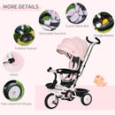 Passeggino Triciclo 100x48x106 cm con Sedile Girevole 360° Rosa