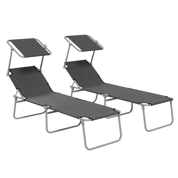 prezzo Set 2 Sdraio da Giardino 187x58x36 cm Pieghevoli con Tettuccio Regolabile in Tessuto Oxford e Metallo Grigio