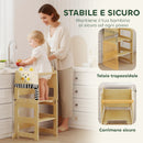 Torre Montessoriana per Bambini 2-5 Anni 3 in 1 Pieghevole 57x39x93 cm con Lavagna Tavolo e Sedia a Forma di Gatto in Compensato      