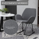Sedia a Dondolo Imbottita 65x80x88 cm in Metallo e Tessuto Grigio
