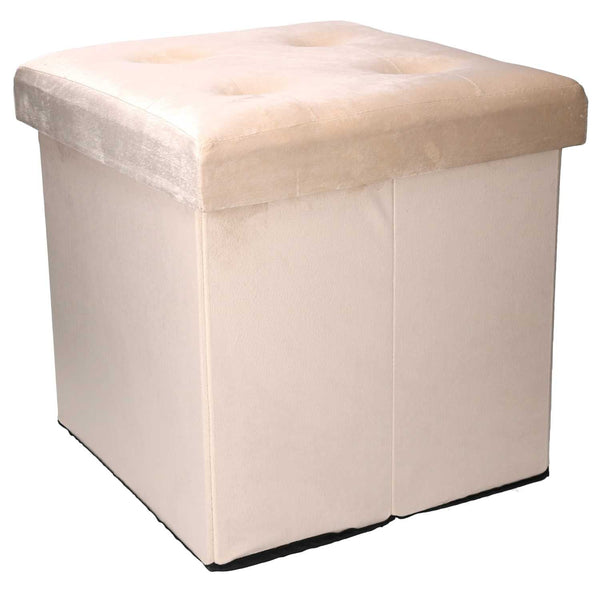 acquista Pouf Contenitore Pieghevole 38x38xh38 cm in Velluto Crema