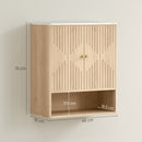 Armadietto Bagno a Parete 60x18x70 cm con Ripiano a Giorno Ante Decorate e Piano Effetto Marmo in MDF Rovere      