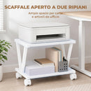 Supporto Stampante 44x28x32 cm con 2 Ripiani e Ruote in Truciolato Bianco      