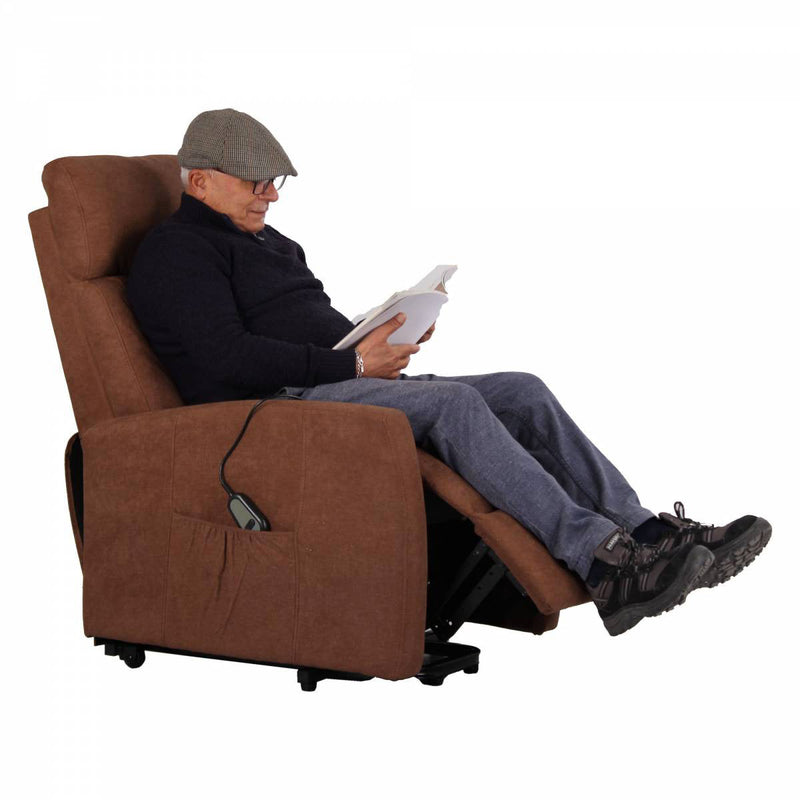Poltrona Alzapersona Elettrica 1 Motore in Tessuto Marrone