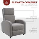 Poltrona Relax 64x86x102 cm Reclinabile Manuale in Tessuto Effetto Lino Grigia