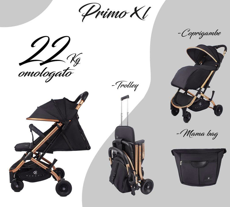 Passeggino Trolley Pieghevole per Bambini Barotti Primo XL Nero/Oro Rosa