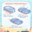 Vaschetta Bagnetto Pieghevole per Bambini 0-6 Anni 83x48x23,5 cm con Cuscino e 2 Ripiani Blu e Bianco