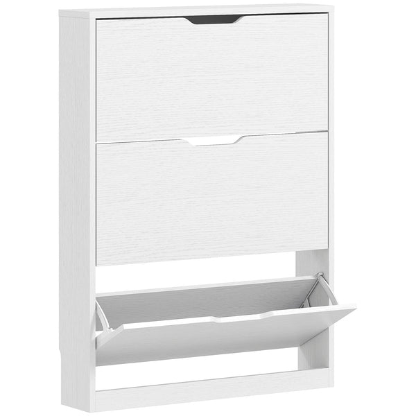 online Scarpiera Slim 80x17x108 cm a 3 Cassetti Ribaltabili con Intaglio Inferiore in Legno Bianco