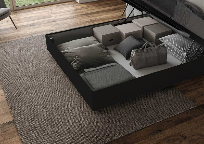 Letto Matrimoniale Senza Testata Imbottito in Similpelle Azelia Nero Varie Misure