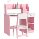 Tavolo Scrivania per Bambini 5-8 Anni 90x45x90 cm con Sedia Scaffale Mensola Estraibile e Cassetto in MDF Rosa      