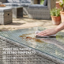 Set 6 Pezzi da Esterno con Divano 2 Sedie Tavolino con Piano in Vetro e 2 Pouf in Rattan Grigio Scuro      