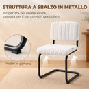 Set 2 Sedie Pranzo Imbottite 48x55x76 cm Struttura Metallo a Slitta e Tessuto Teddy Bianco Crema      