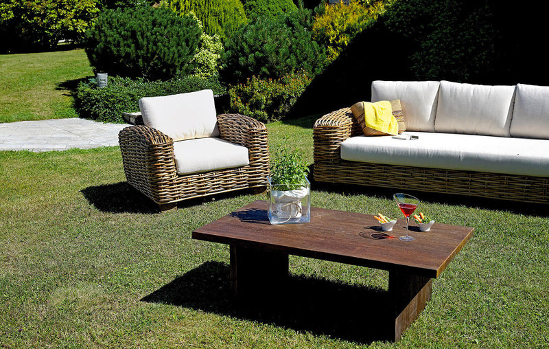 Set Salotto da Giardino in Rattan Divano 2 Poltrone e Tavolino Vorghini Bangalore