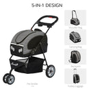 Passeggino per Cani e Gatti Pieghevole 100x45x92 cm con Trasportino Staccabile Nero e Grigio