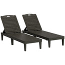 Set 2 Lettini Prendisole con Schienale Regolabile Effetto Rattan a Doghe Nero   