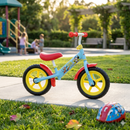Balance Bike Bicicletta Senza Pedali per Bambini 12" Licenza Disney Mickey Azzurro e Rosso