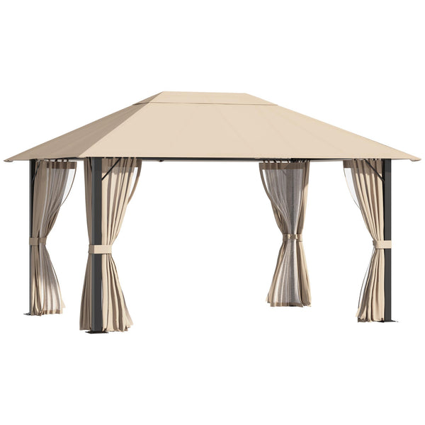 Gartenpavillon 3,98x2,98m mit Moskitonetz in Khaki Aluminium und Stahl online