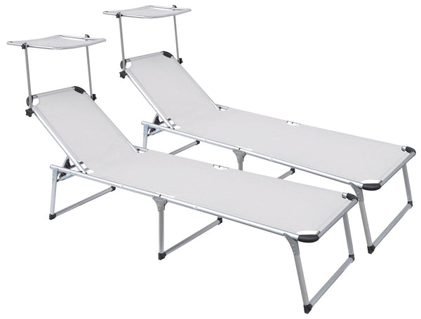 prezzo Set mit 2 klappbaren Garten-Sonnenliegen 220 x 59 x 39 cm in Aluminium und Textilene Ivory