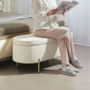 Panca Contenitore Ovale 108x44x43,5 cm con Coperchio Sollevabile in Tessuto Vellutato Crema  