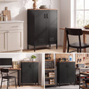 Credenza in Metallo 65x35x106 cm con 2 Ante e Ripiano Regolabile Nero      