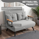 Divano Letto 3 in 1 con Schienale Regolabile e 2 Cuscini 102x73x81 cm in Tessuto Effetto Velluto Grigio Chiaro      