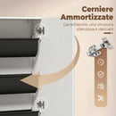 Scarpiera a Specchio 50x20x180 cm con 5 Ripiani in Tessuto non Tessuto e Mensola Inferiore in Legno Bianco      