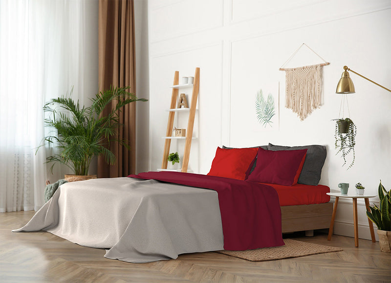 Set Lenzuola Sopra Sotto e Federe Doubleface Rosso\/Bordeaux