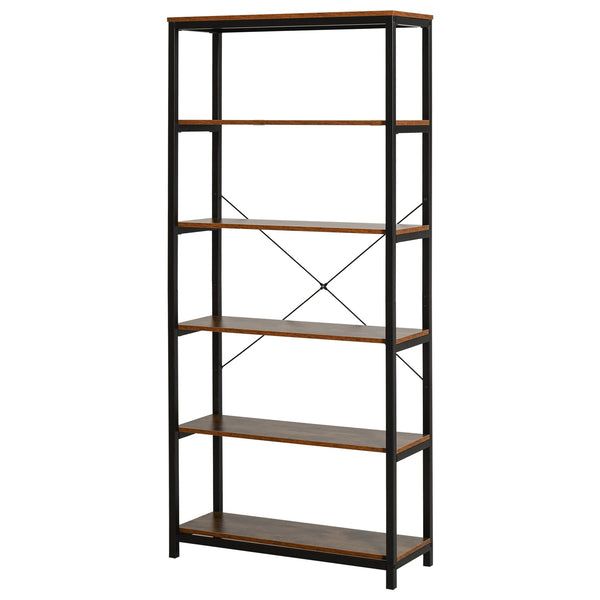 Bücherregal 6 Regale 80x30x180 cm aus Holz und schwarzem Metall sconto