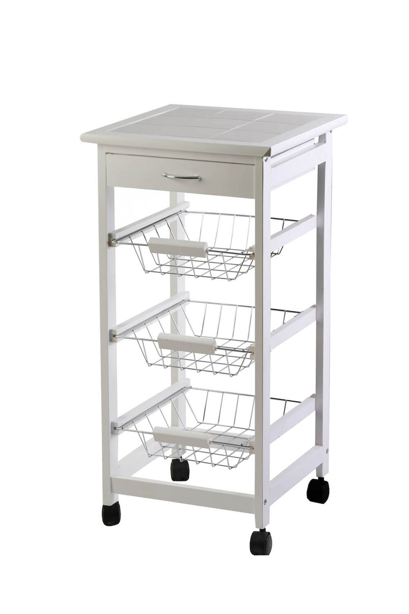 Carrello da Cucina in Legno Bianco 3 Cestelli Tosini A308-28S